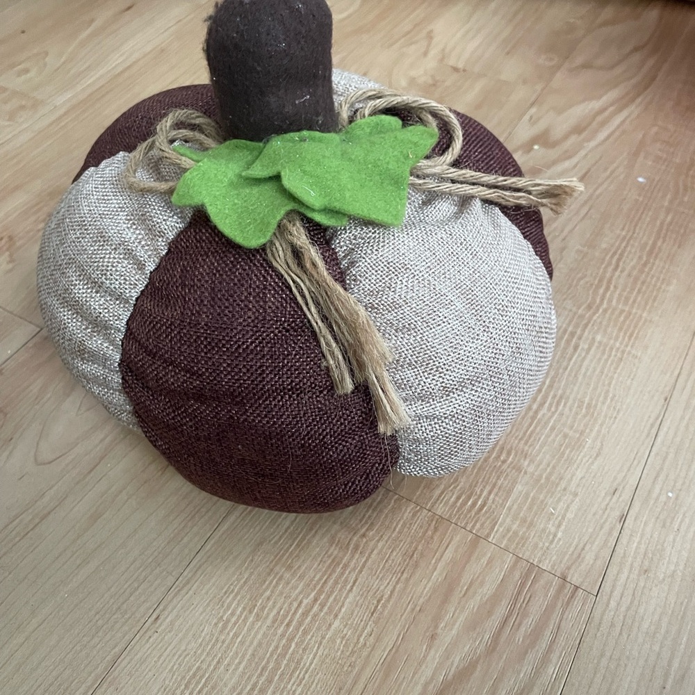 Decorative Fabric Pumpkin with Green Leaves